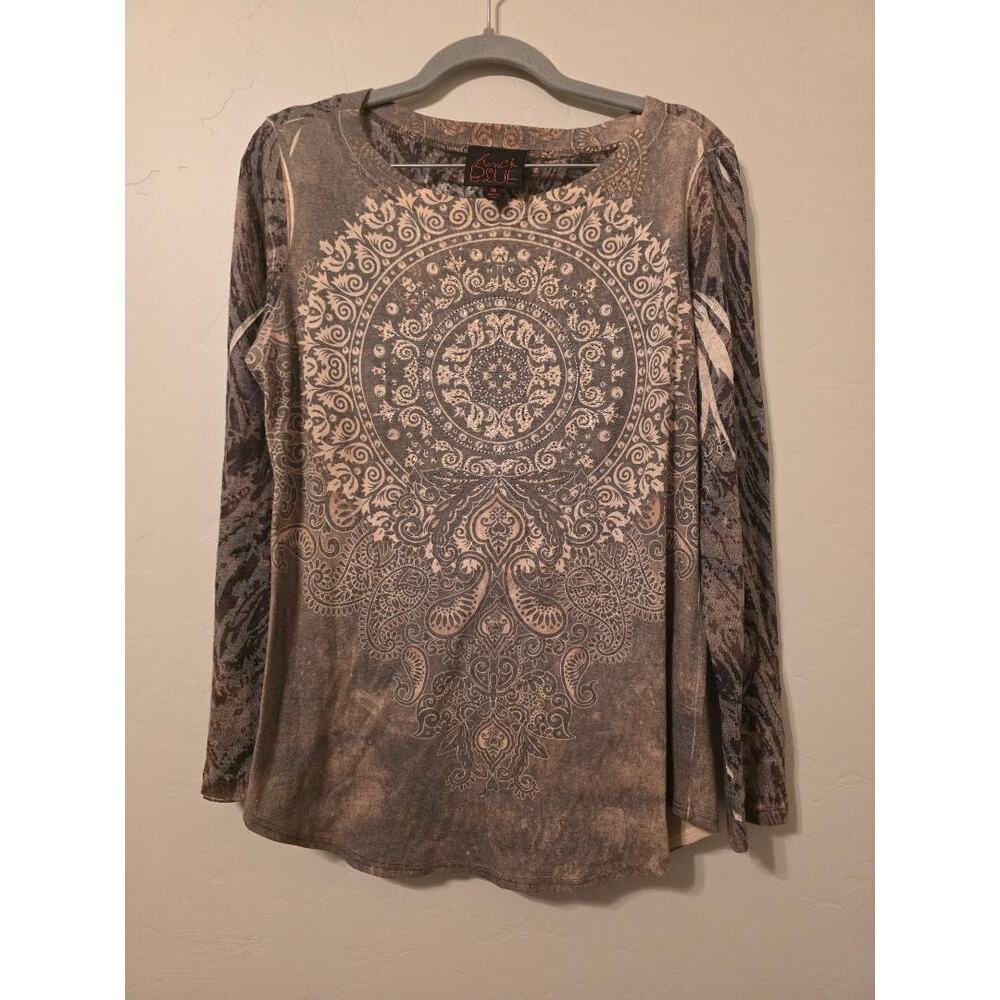 Y2K French Blue Rhinestone Paisley Long Sleeve Top M